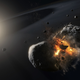 Artist’s depiction of a collision involving two large bodies.